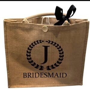 New "J" bridesmaid tote bag with black bow